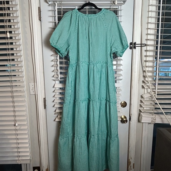 Sundance NWOT Teal Striped Maxi Dress XL Short Sleeve Cottagecore Milkmaid - Picture 6 of 11